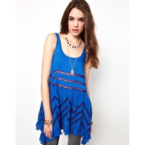 Free People Dresses & Skirts - Free People Voile & Lace Royal Blue Slip Dress